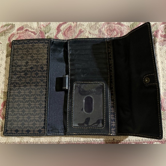 Vintage Fossil Signature Black Monogram Satchel Bag & Matching Wallet Checkbook - Picture 12 of 16